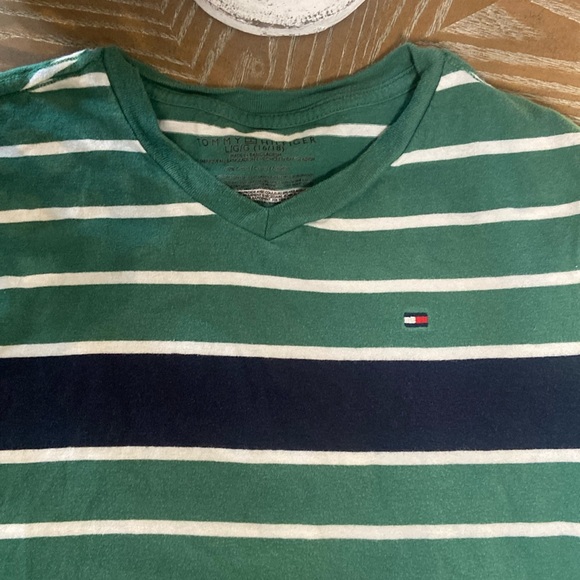 Big Boy Tommy Hilfiger Short sleeve Kelly green & navy blue Striped Tee Shirt - Picture 4 of 6
